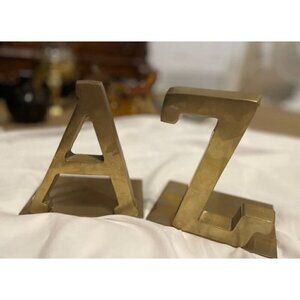 Vintage Solid Brass Bookends - Letter A and Z